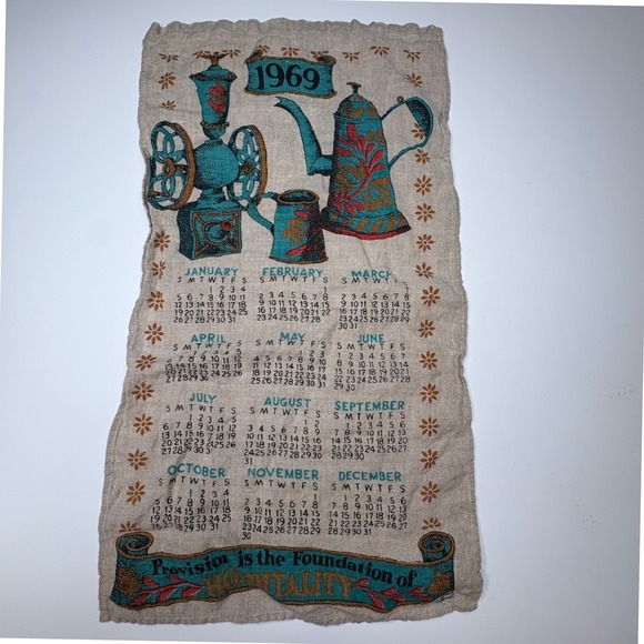 Lot of 3 Vintage Linen Calendar Tea Towels 1969 1973 1976 Grannycore Farmhouse - Picture 3 of 4